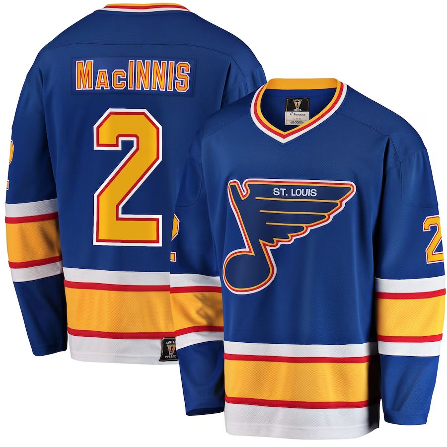 Men St. Louis Blues #2 Al Macinnis Fanatics Branded Blue Premier Breakaway Retired Player NHL Jersey